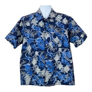 Vintage FlipBox Mens LARGE Blue Hawaiian Aloha Button Up Shirt‎ Made in USA